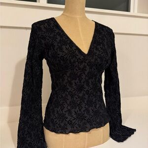 Elegant Black Lace V-Neck Blouse